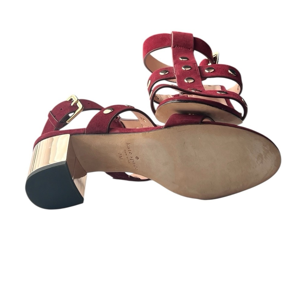 Kate Spade Burgundy Suede Studded Sandals 7M Block Heel Strappy Boho Chic - Picture 8 of 10